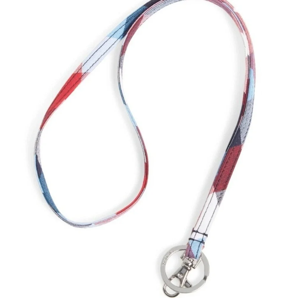 Vera Bradley Patriotic Plaid Lanyard Red White Blue Key ID Holder NEW